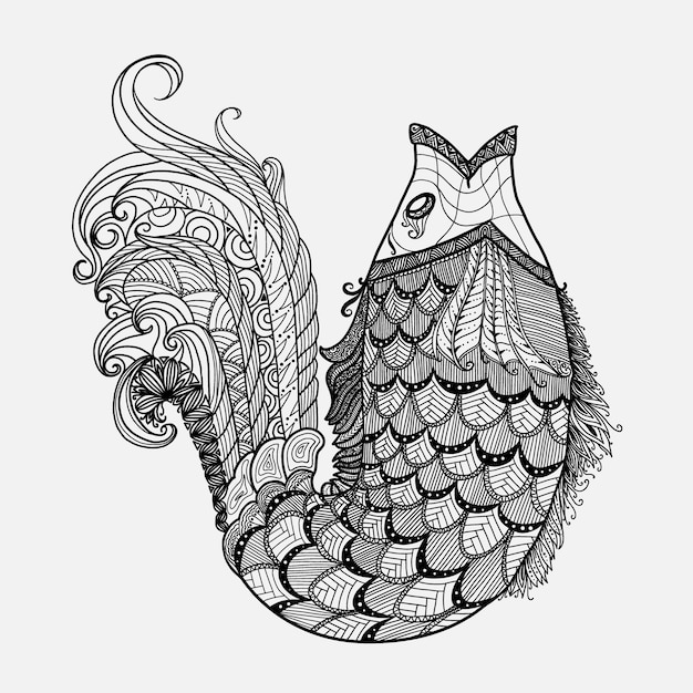 Vector de peces de fantasía dibujados a mano en estilo zentangle