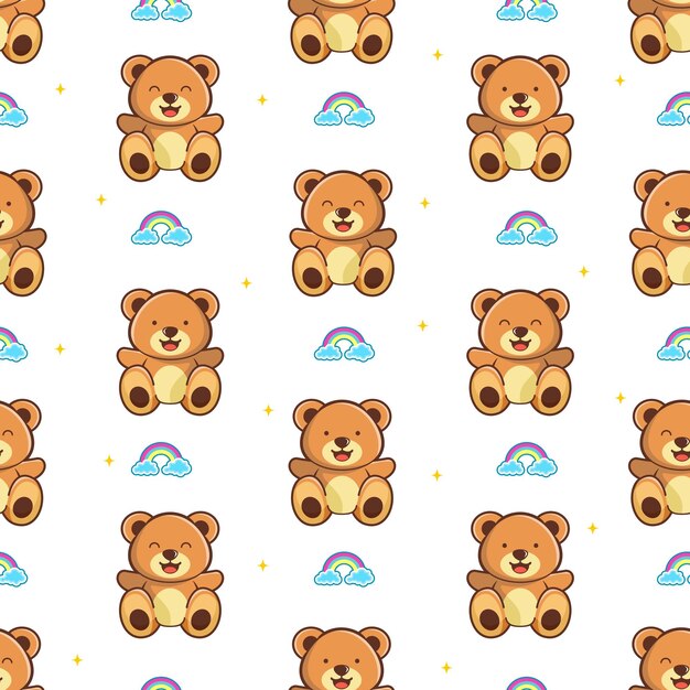 vector pequeño oso lindo con patrón sin costuras de arco iris