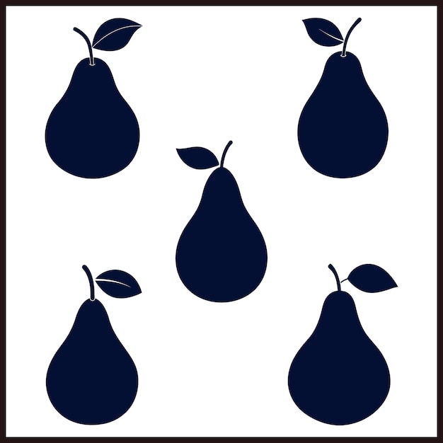 Vector de pera y silueta de dulce rodaja de fruta con diseños de colección de hojas