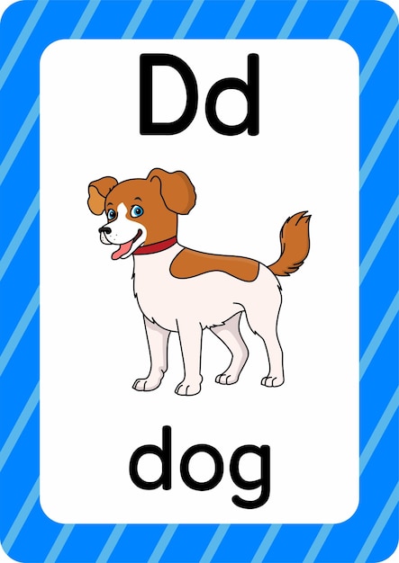 Vector de perro aislado sobre fondo blanco letra d flashcard perro de dibujos animados