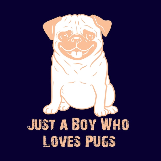 Vector vector de perro y diseño de camiseta de perro pugs, ilustraciones de perros, camiseta de perro pugs divertida