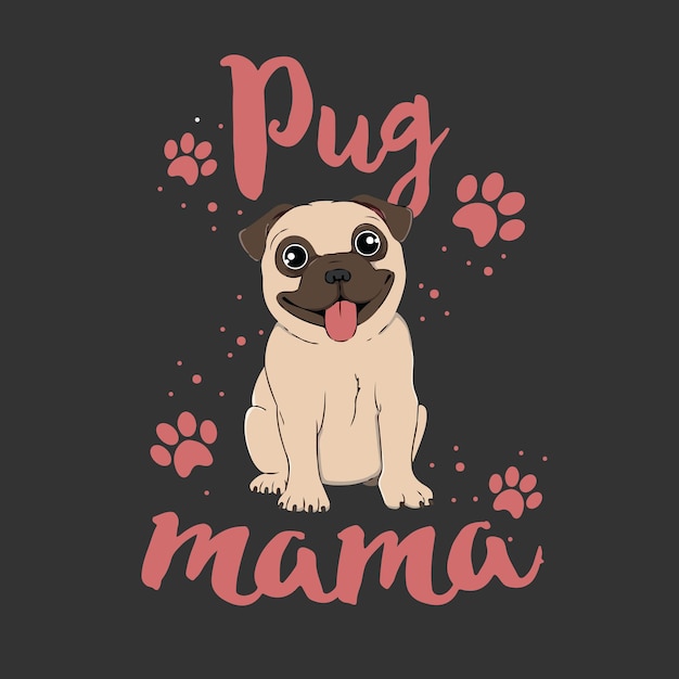 Vector de perro y diseño de camiseta de perro Pugs, ilustraciones de perros, camiseta de perro Pugs divertida