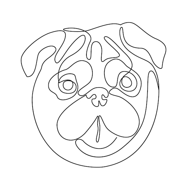 Un vector de perro pug de dibujo de línea continua una línea de estilo minimalista retrato de raza de perro perro lindo