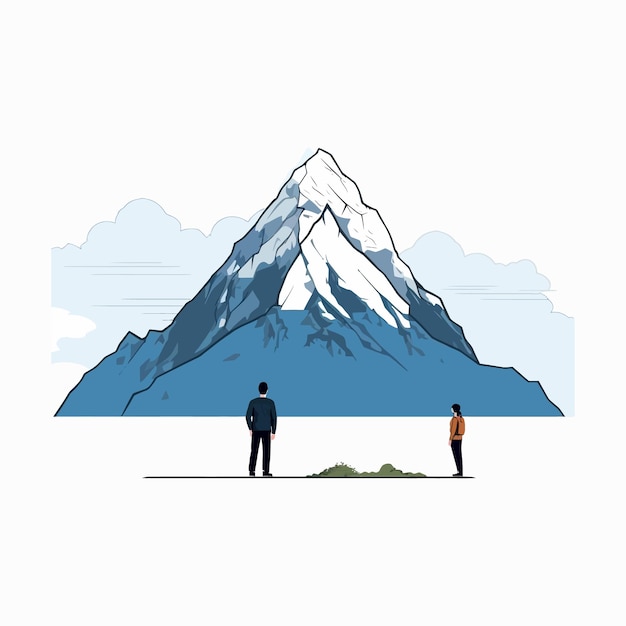 Vector de una persona de pie y admirando una montaña