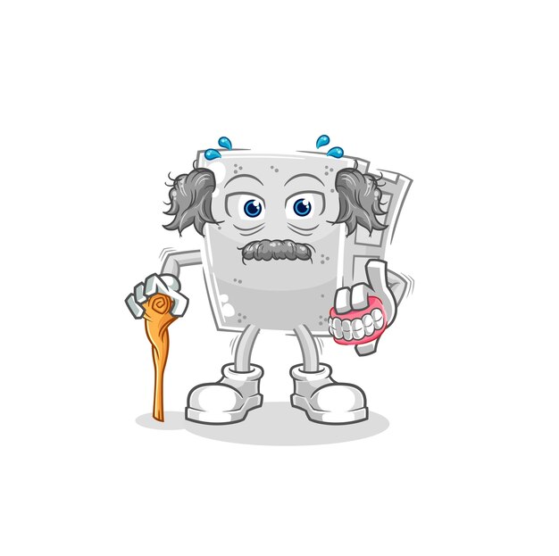 Vector de personaje de anciano de pelo blanco de ladrillo de hormigón