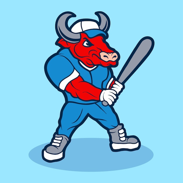 Vector de personaje de dibujos animados de béisbol toro