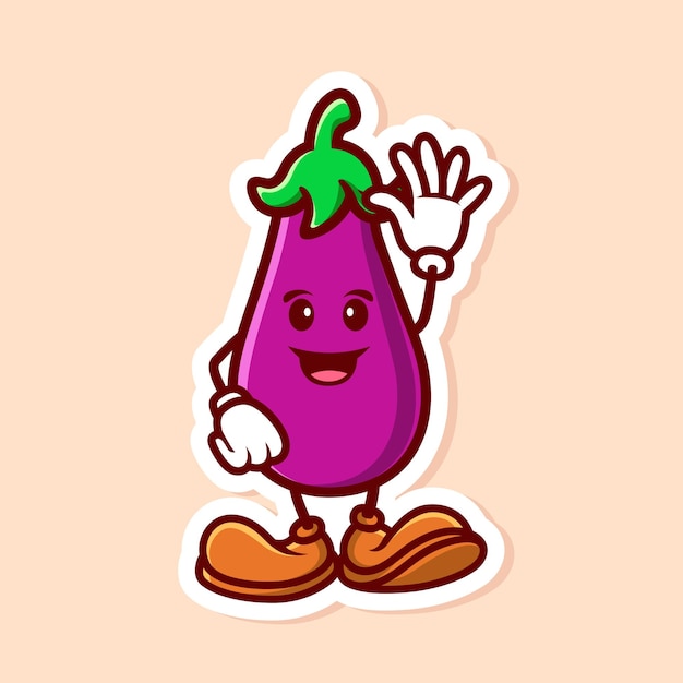 vector personaje de dibujos animados de berenjenas onda mano aislada