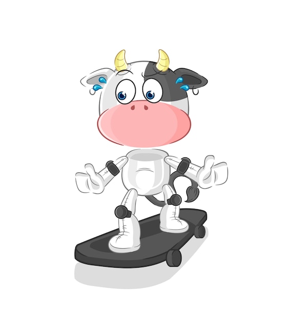 Vector vector de personaje de dibujos animados de monopatín de vaca