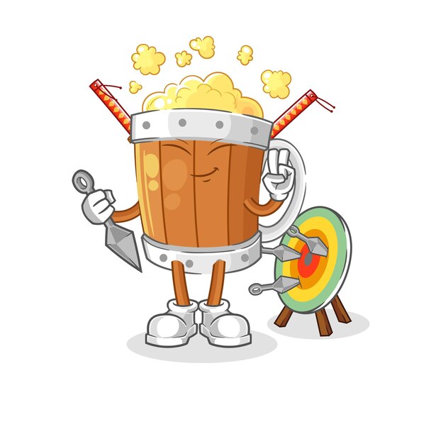 Vector de personaje de dibujos animados de ninja de jarra de cerveza