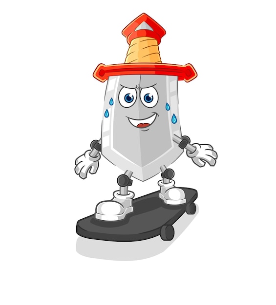Vector de personaje de dibujos animados de patineta de montar espada