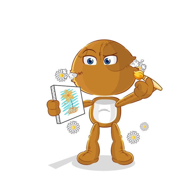 Vector de personaje de dibujos animados de pintor tradicional de muñeca de saco