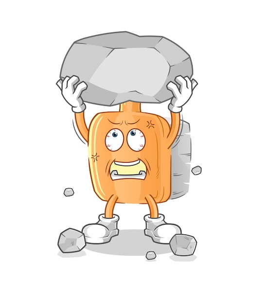 Vector de personaje de dibujos animados de roca de elevación de cepillo de madera