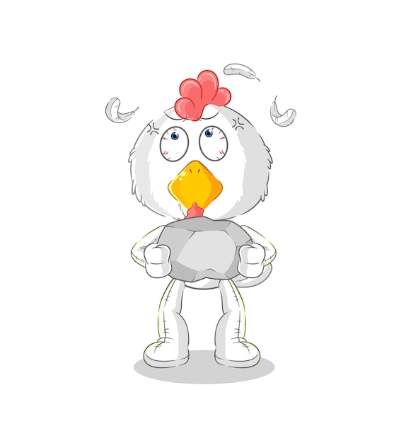 Vector de personaje de dibujos animados de roca de elevación de pollo