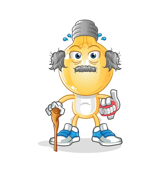 Vector de personaje de hombre viejo de pelo blanco de dibujos animados de cabeza de bombilla