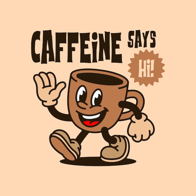 Vector de personajes de dibujos animados de taza de café retro