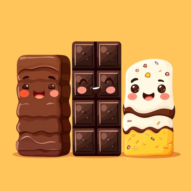 El vector de personajes de piezas de chocolate lindo y gracioso