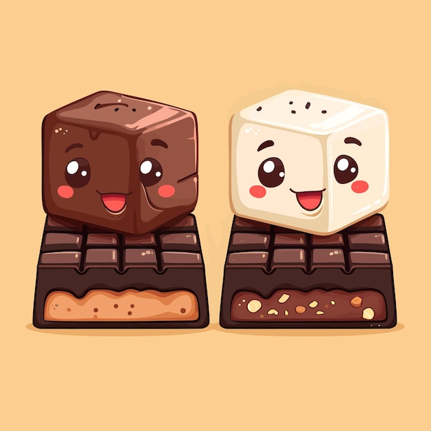 El vector de personajes de piezas de chocolate lindo y gracioso