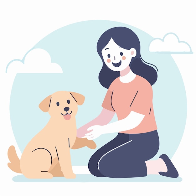 Vector de personas felices con perros en estilo de diseño plano