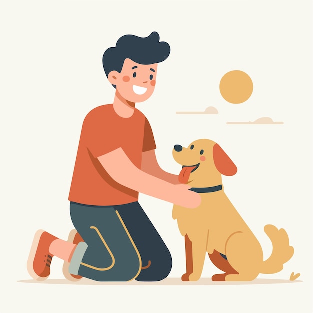 Vector de personas felices con perros en estilo de diseño plano