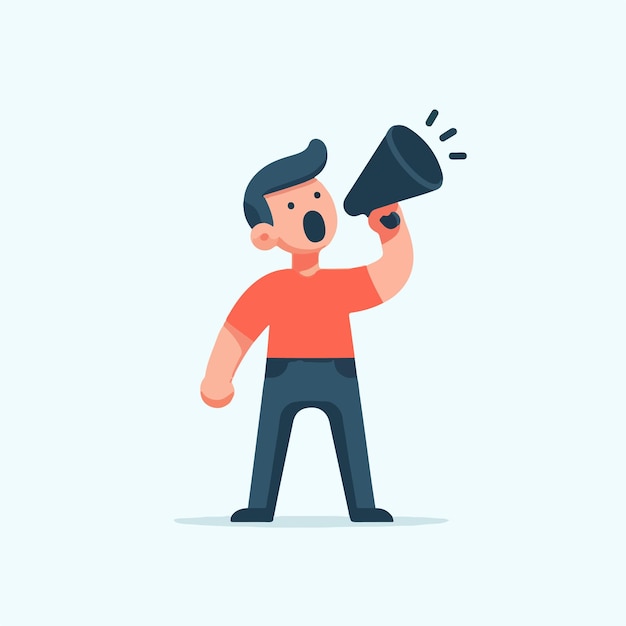 vector de personas gritando con un megáfono con un estilo de diseño plano simple