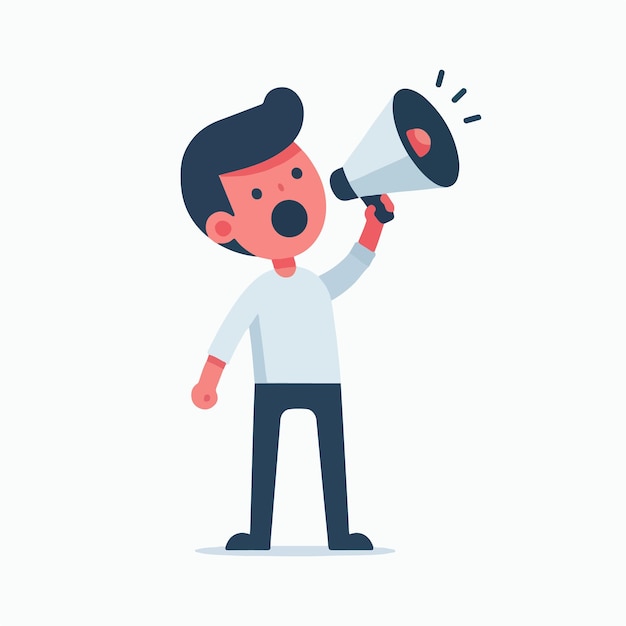 vector de personas gritando con un megáfono con un estilo de diseño plano simple