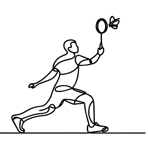 vector de personas jugando al bádminton con estilo de línea continua