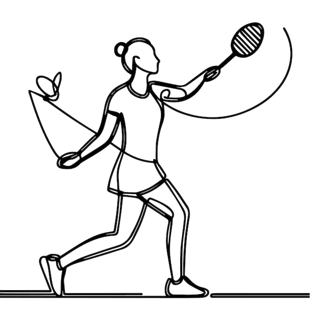vector de personas jugando al bádminton con estilo de línea continua