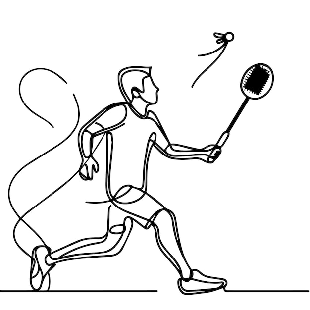 vector de personas jugando al bádminton con estilo de línea continua