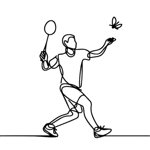 vector de personas jugando al bádminton con estilo de línea continua