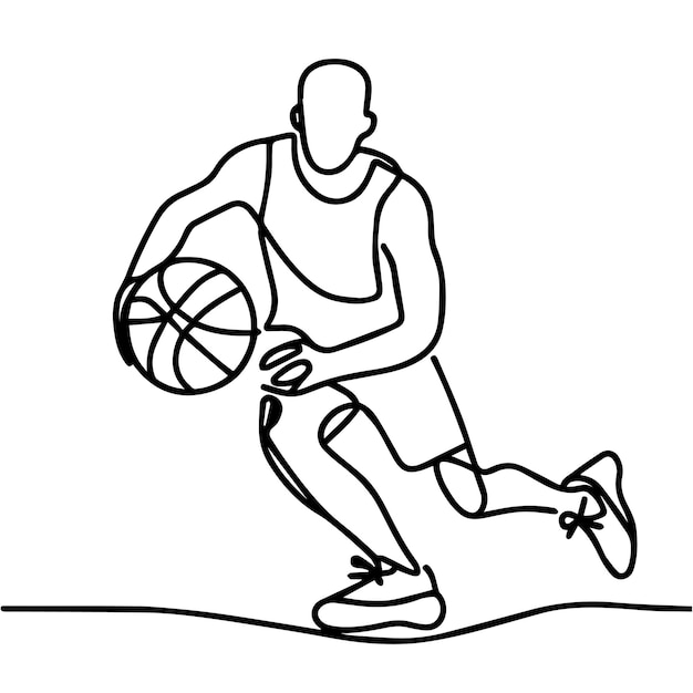 vector de personas jugando al baloncesto en estilo de línea continua