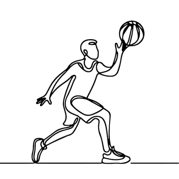vector de personas jugando al baloncesto en estilo de línea continua