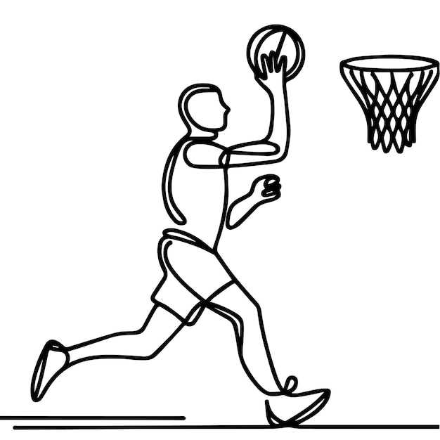 vector de personas jugando al baloncesto en estilo de línea continua