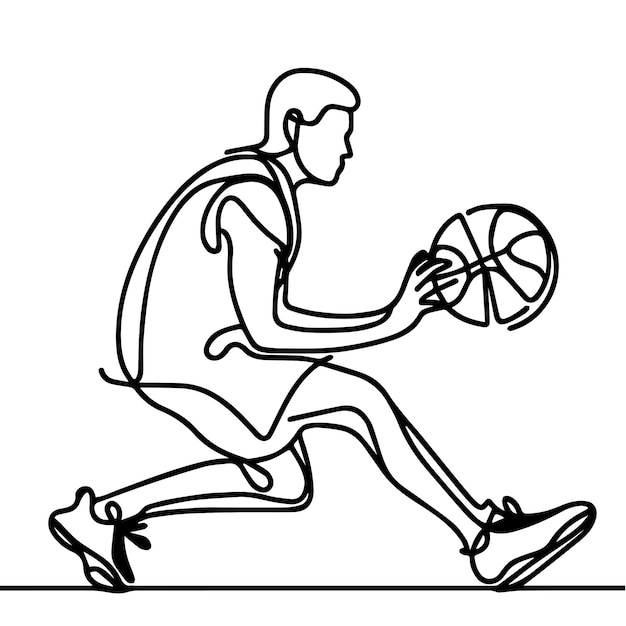 vector de personas jugando al baloncesto en estilo de línea continua