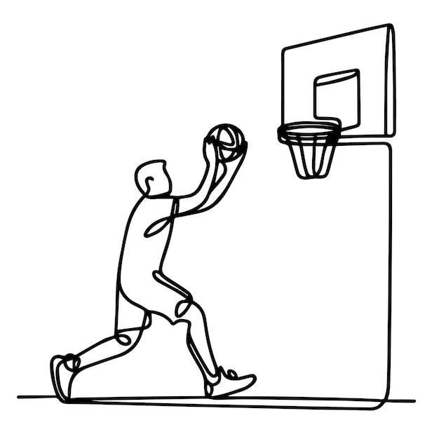 vector de personas jugando al baloncesto en estilo de línea continua