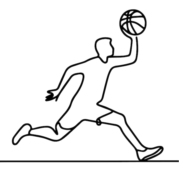 vector de personas jugando al baloncesto en estilo de línea continua