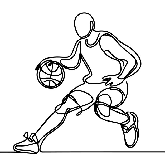 vector de personas jugando al baloncesto en estilo de línea continua