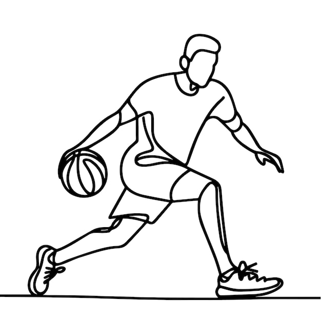vector de personas jugando al baloncesto en estilo de línea continua
