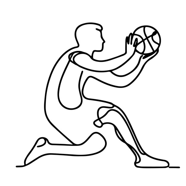 vector de personas jugando al baloncesto en estilo de línea continua