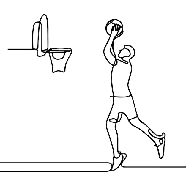 vector de personas jugando al baloncesto en estilo de línea continua