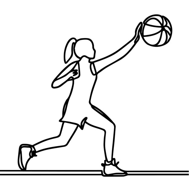 vector de personas jugando al baloncesto en estilo de línea continua