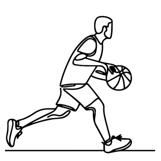 vector de personas jugando al baloncesto en estilo de línea continua