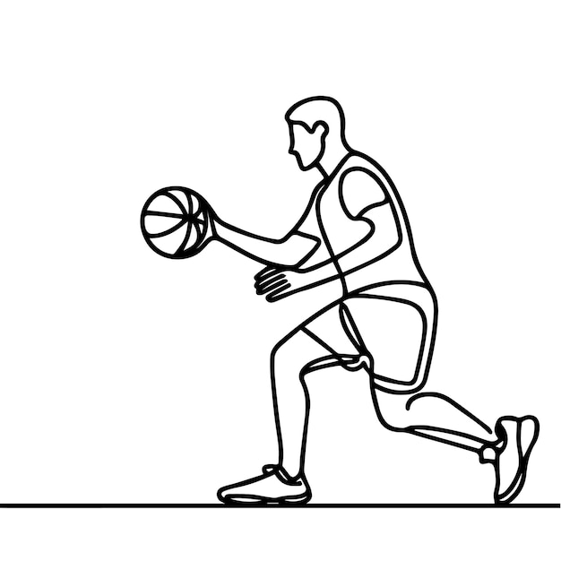vector de personas jugando al baloncesto en estilo de línea continua