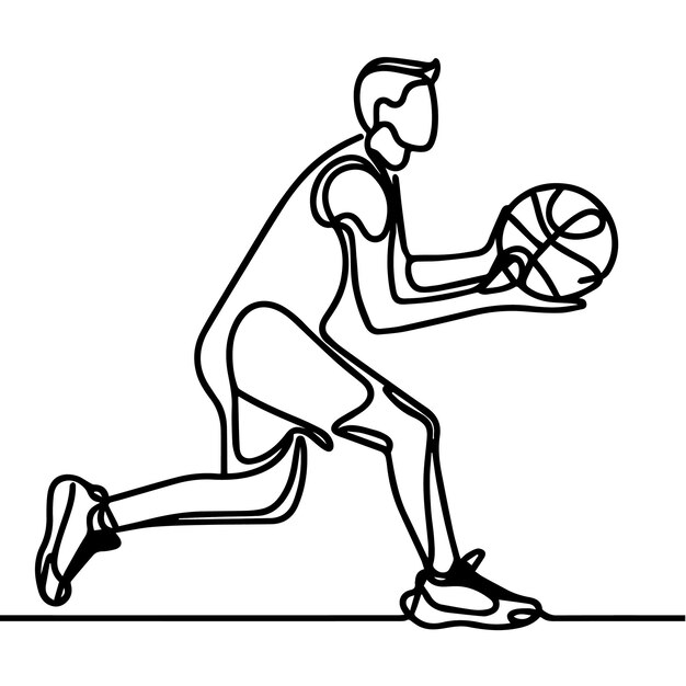 vector de personas jugando al baloncesto en estilo de línea continua