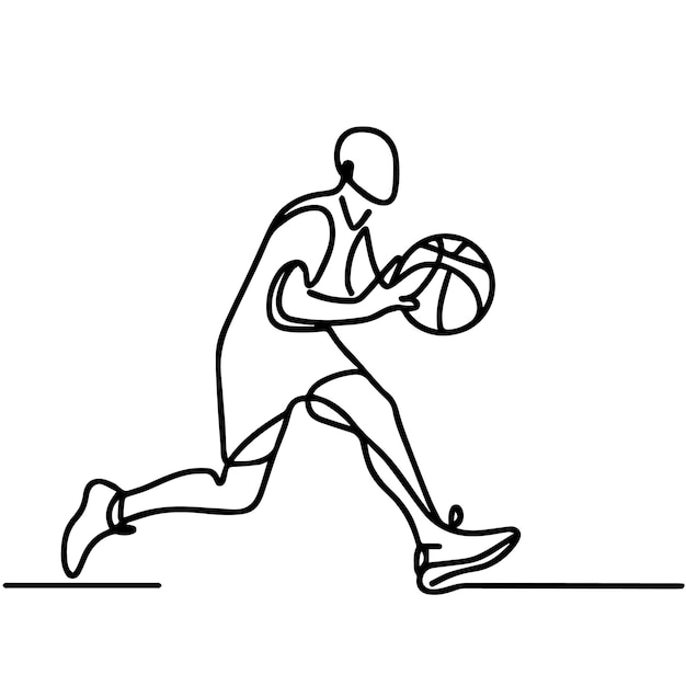 vector de personas jugando al baloncesto en estilo de línea continua