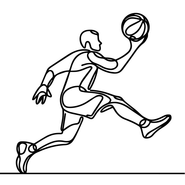 vector de personas jugando al baloncesto en estilo de línea continua