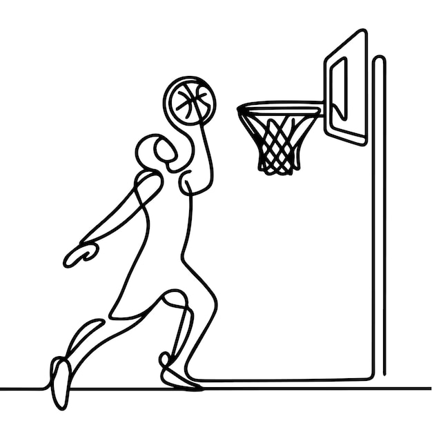 vector de personas jugando al baloncesto en estilo de línea continua