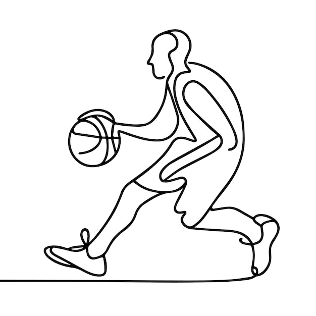 vector de personas jugando al baloncesto en estilo de línea continua