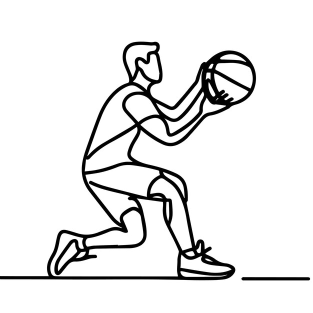 vector de personas jugando al baloncesto en estilo de línea continua