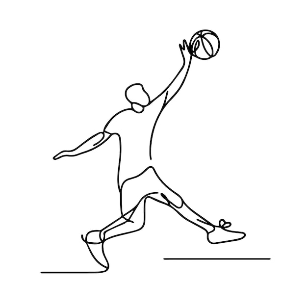 vector de personas jugando al baloncesto en estilo de línea continua