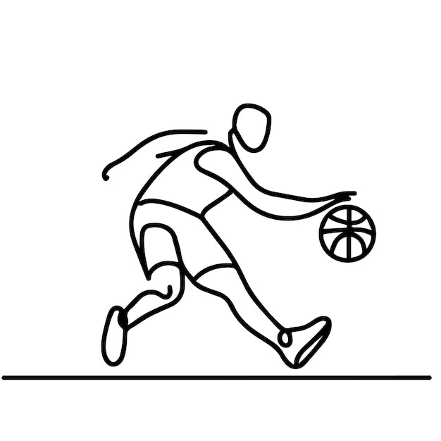 vector de personas jugando al baloncesto en estilo de línea continua